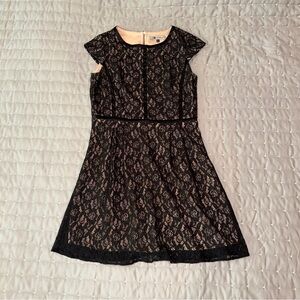 Leslie Fay Black Lace Dress with Nude Lining